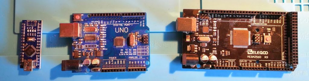 Arduino models: Nano, Uno and Mega